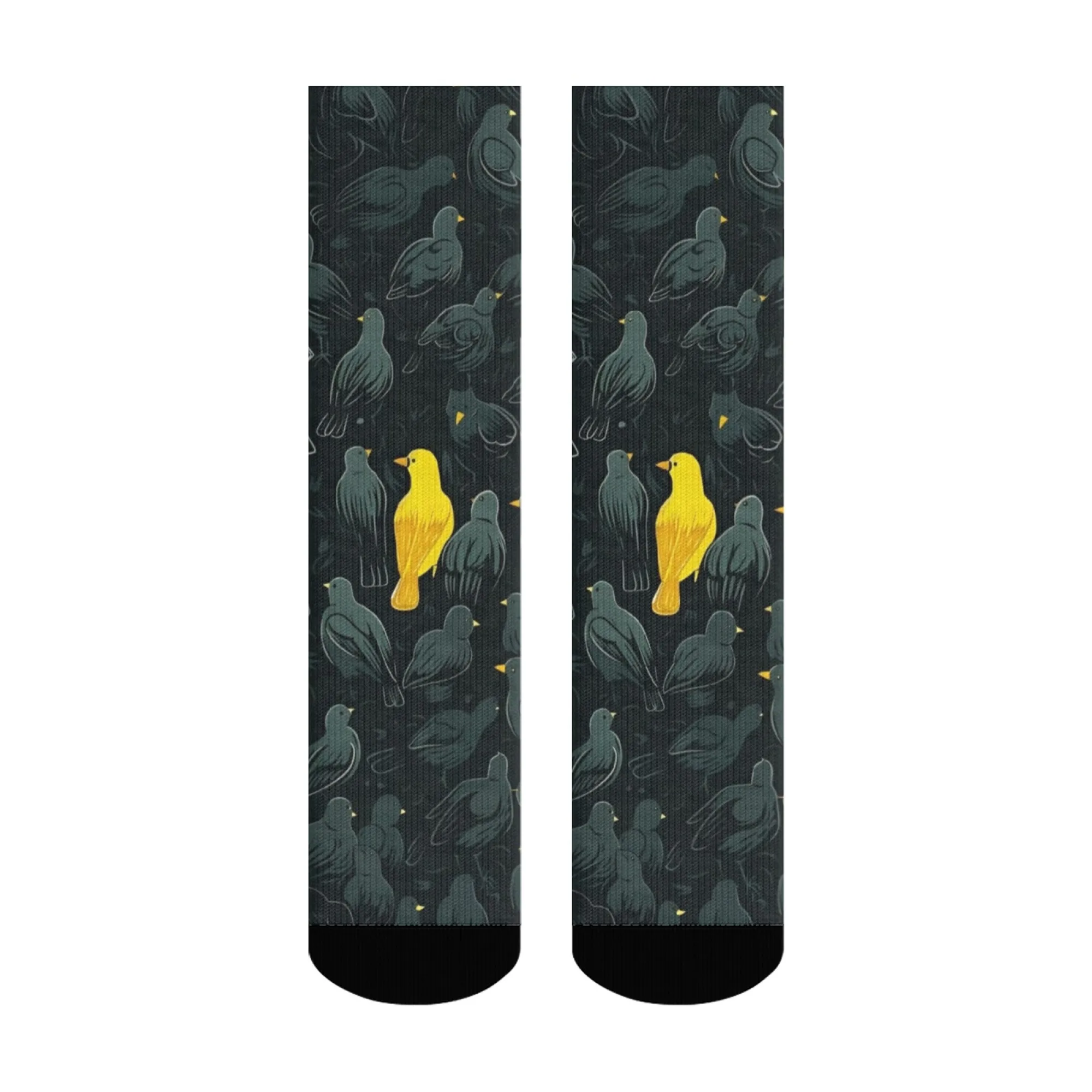 جوارب طاقم الطيور ذات الطبيعة النابضة بالحياة مطبوعة على شكل قطيع الطيور لافتة للنظر مع جوارب صفراء مميزة لهدايا الطيور والاستخدام اليومي #3