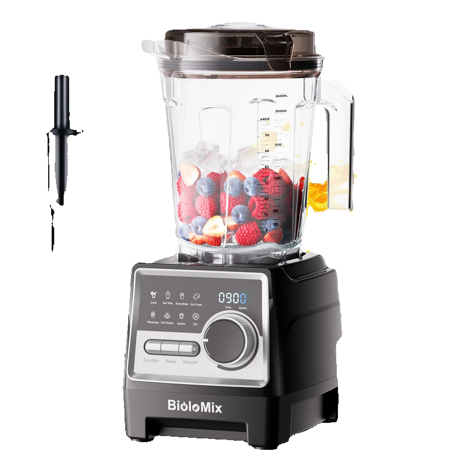 BioloMix 1500 W professioneller Mixer mit 2,6 l BPA-freiem Glas, 6 Klingen, 7 voreingestellte Programme für Smoothies, Shakes, Nussmilch