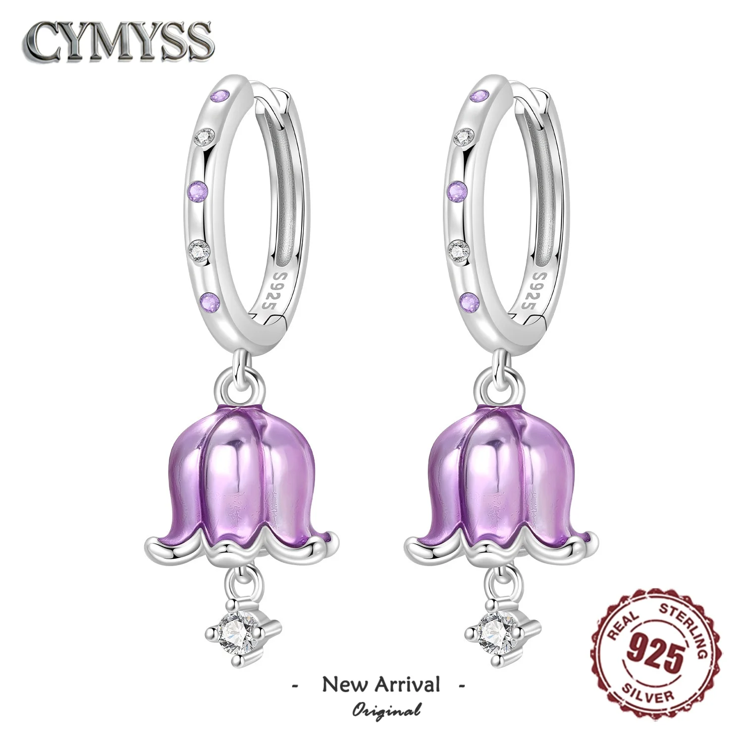 Original 925 Sterling Silber Ohrringe, Vielseitige Exquisite Hellviolette Rosa Blumen-Schmetterlings-Ohrringe, Schmuck für Frauen zum Geburtstag