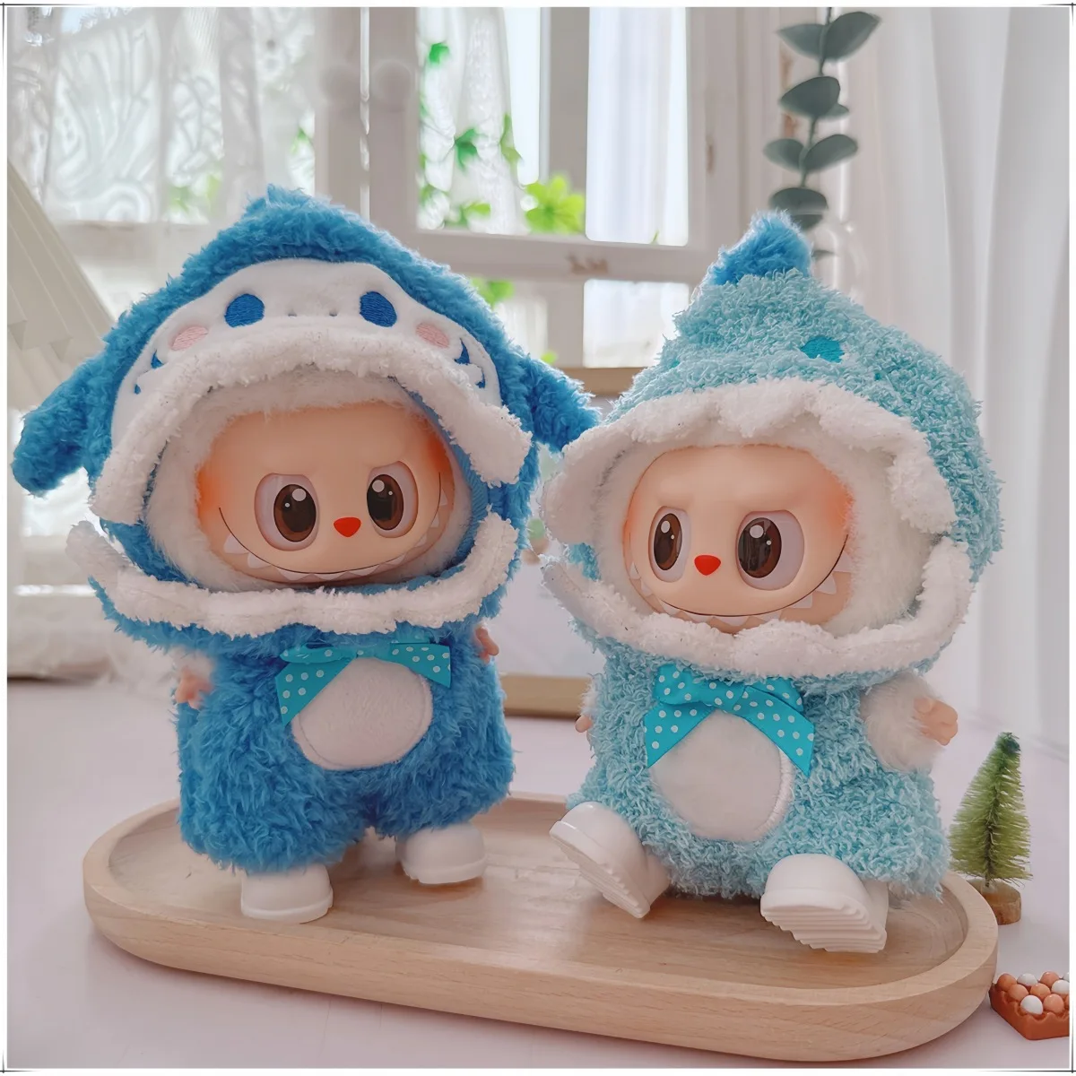

10-17cm Cute Labubu Clothes Cartoon Blue Shark Set for Mini Idol Doll Clothes Accessories Toys Anime Game Periphery