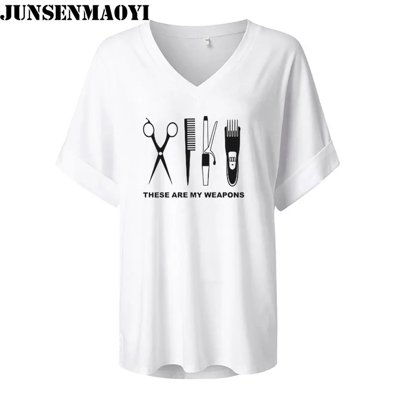 2022 New Women Tshirt Hipster Hairdresser Weapon Print Shirt Tee Shirt Harajuku Casual T Shirt Tops V-Neck Cotton Short Sleeve