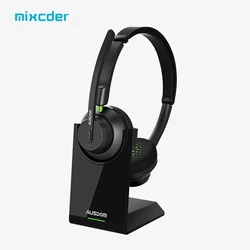 Voipfocus A2304 Connect 2 UC Bluetooth 5.1 Headphones AI Stereo Mics Wireless 50h On Ear Headset Dongle Charger Stand For Office