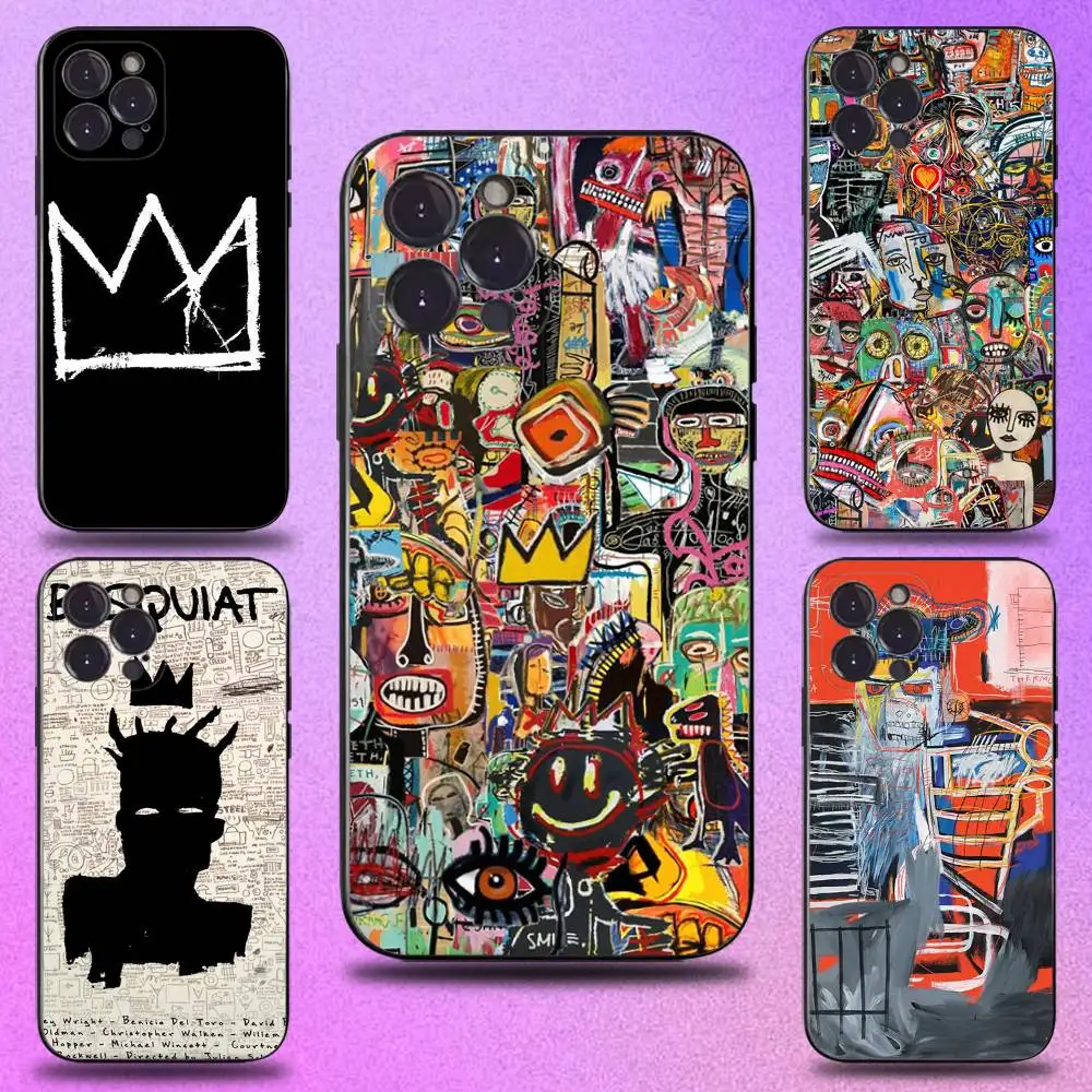 

B- BasquiatS-S Art Phone Case For iPhone 16,15,14,13,12,11 Plus,Pro Max,XS,X,XR,SE,Mini,8,7,Soft Silicone Black Cover