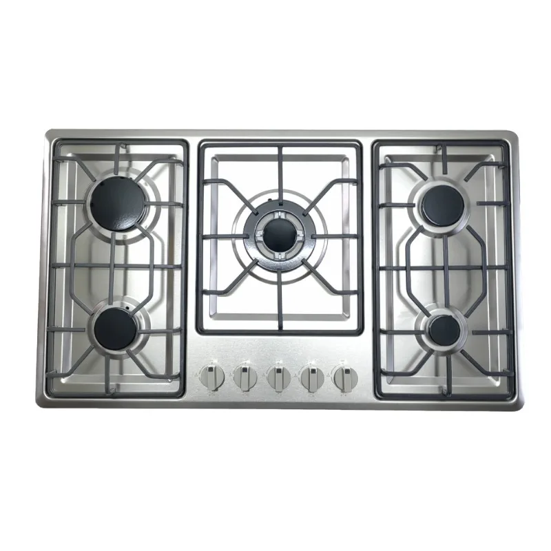 

Stainless Steel 5 Burner Gas Stove Tempered Glass 5-Eye Gas Cooker Dual Use With Embedded Platform