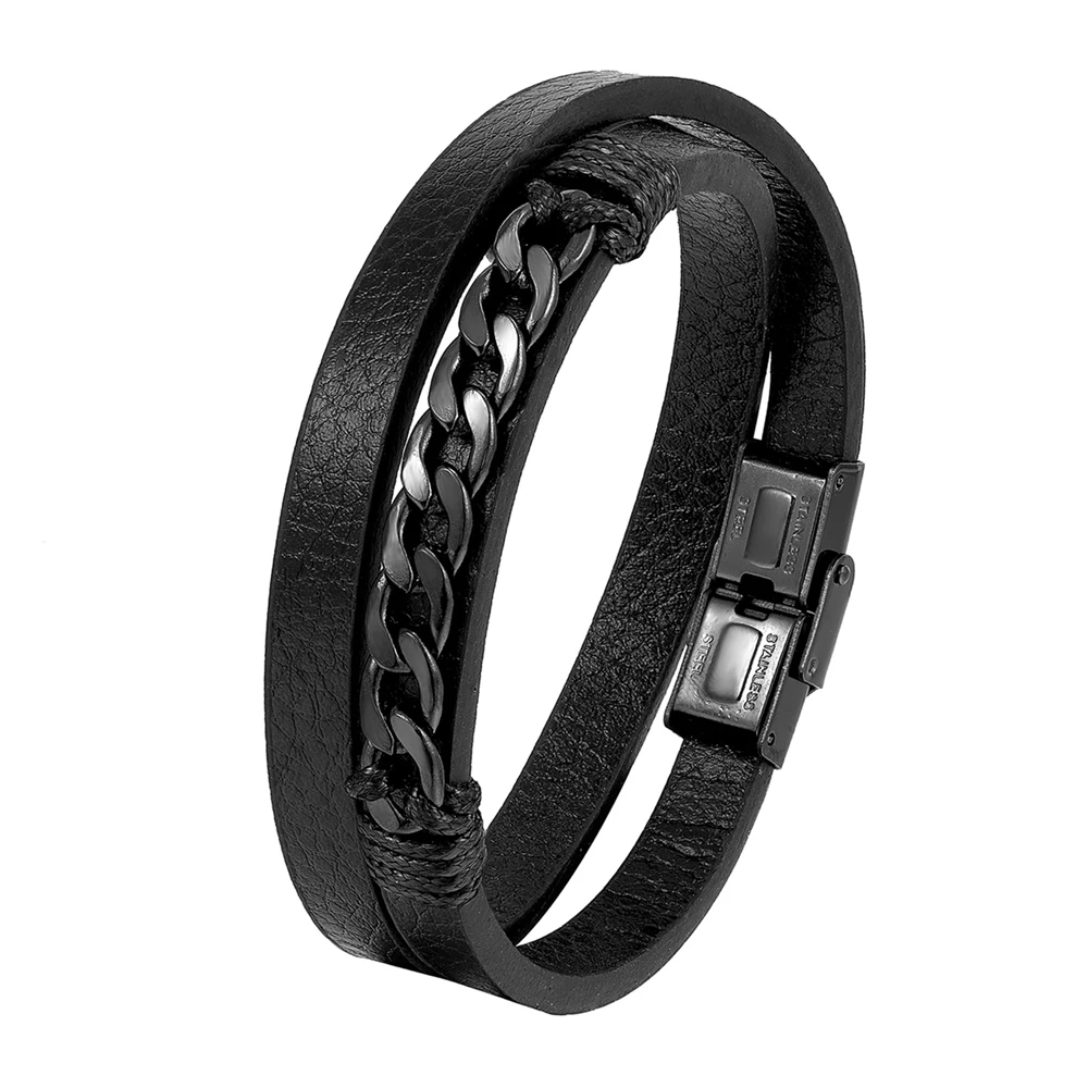 New Fashion Men Bracelet Rope Chain Jewelry Stainless Steel Leather Men\'s Bracelet Motorcycle Accessories Gift Friends Pulseira