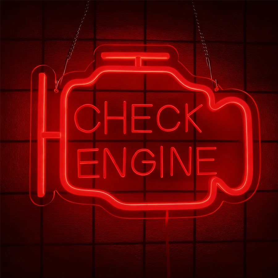 Neonowy znak Check Engine, LED-owy znak do garażu, prezent dla taty, dekoracja ścienna, do męskiej jaskini, warsztatu samochodowego, sypialni, warsztatu, na imprezę, do baru.