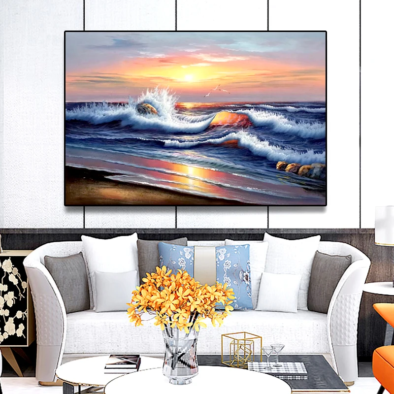 

OQ 100% Hand Painted Oil Painting On Canvas Abstract Sea Wave Landscape Picture Wall Art Living Room Home Decoration Unframed