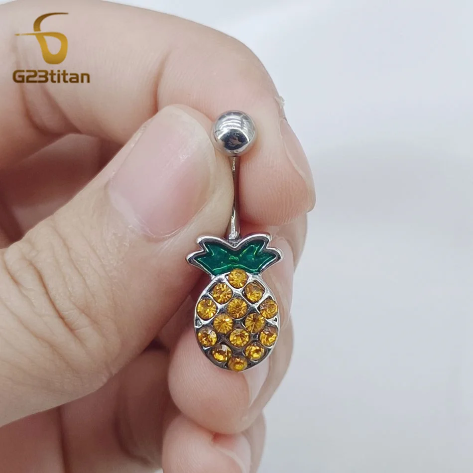 G23Titan 1pc Casual Fashion Yellow Zircon Pineapple Belly Button Rings Close-fitting Piercing Navel Women Beach Party Jewelry ﻿ image 6