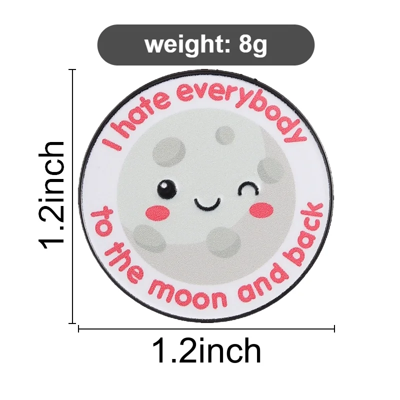 Cute Angry Moon Pin Smiling Moon with Winking Design Brooch with Ironic Love Quote Accessory for Daily Wear Relatable Social Sty