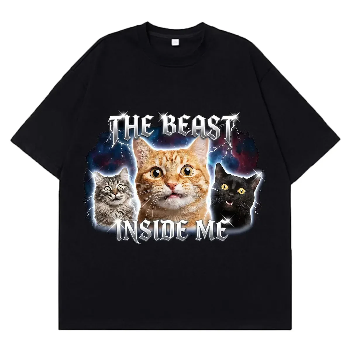 The Beast Inside Me Funny Cat Meme T-Shirt Vintage 90s Y2K Graphic Tshirt Su=nd Women's Loose Casua T-shirts