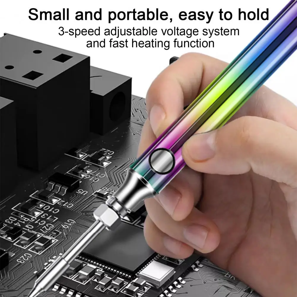 Thread Soldering Iron Kit 3 Levels Voltage Adjustable 650/1100mAh Battery Stainless Steel Cordless Welding Pen with USB Adapter