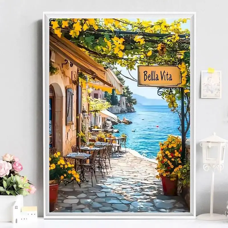 Paint By Number Seaside Town Landscape For Adults Wall Art Picture By Numbers Coloring Acrylic Paint On Canvas Home Decoration