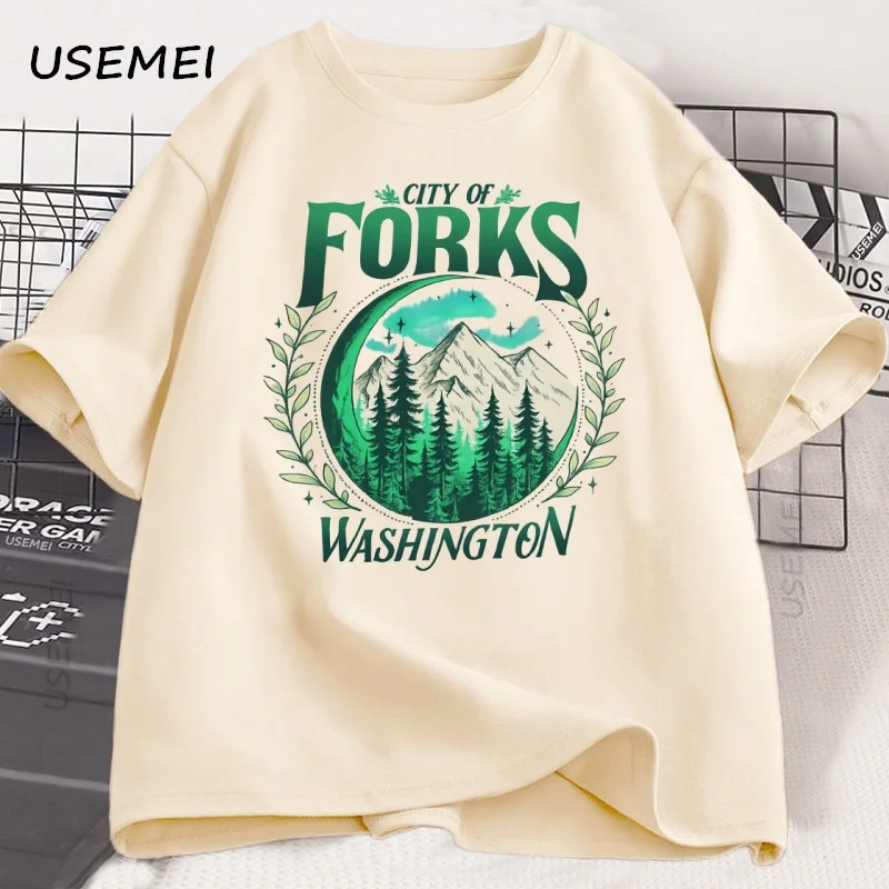 Twilight City Forks Washington T Shirt Cotton Short Sleeve Vintage T-shirt Y2k Twilight Halloween Tee New Moon Rainforest Tops