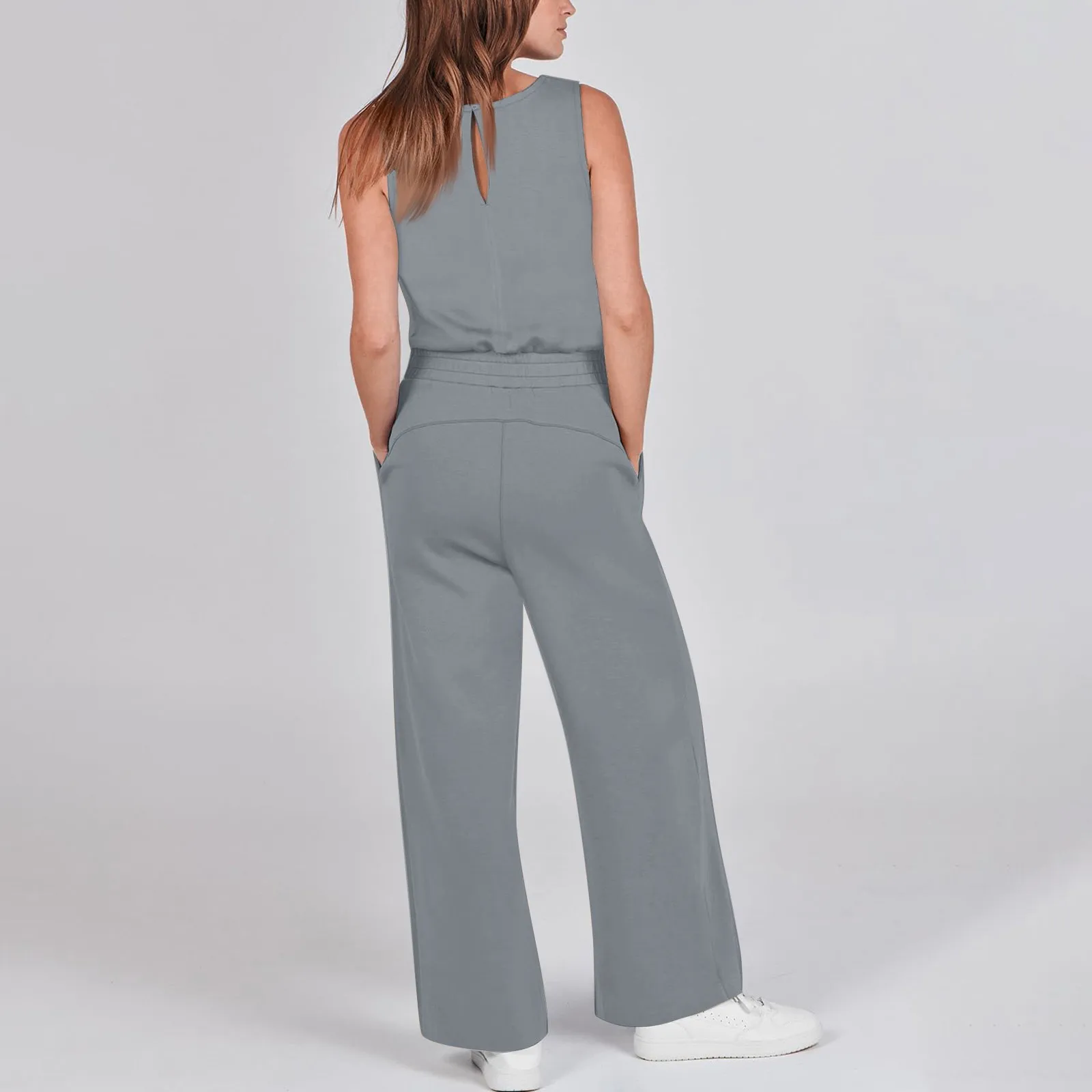 Frauen Tank Stram pler lässig vielseitig ärmellose solide Pendel Straight Tube Overalls Kordel zug Taille passende Overalls