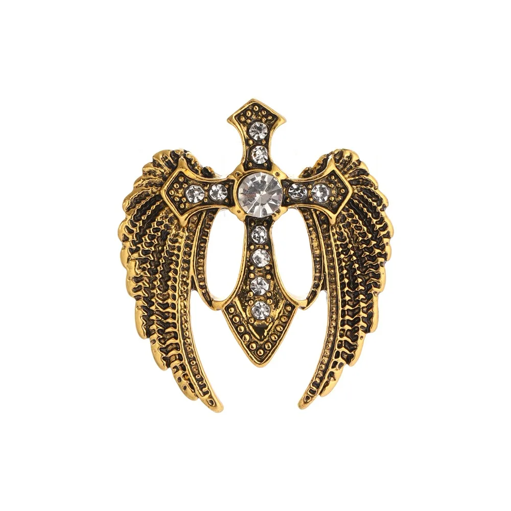 Exquisite Zircon Cross Angel Wing Brooch for Men and Women's Clothing, Formal Dress Brooch, Business Suit Accessories