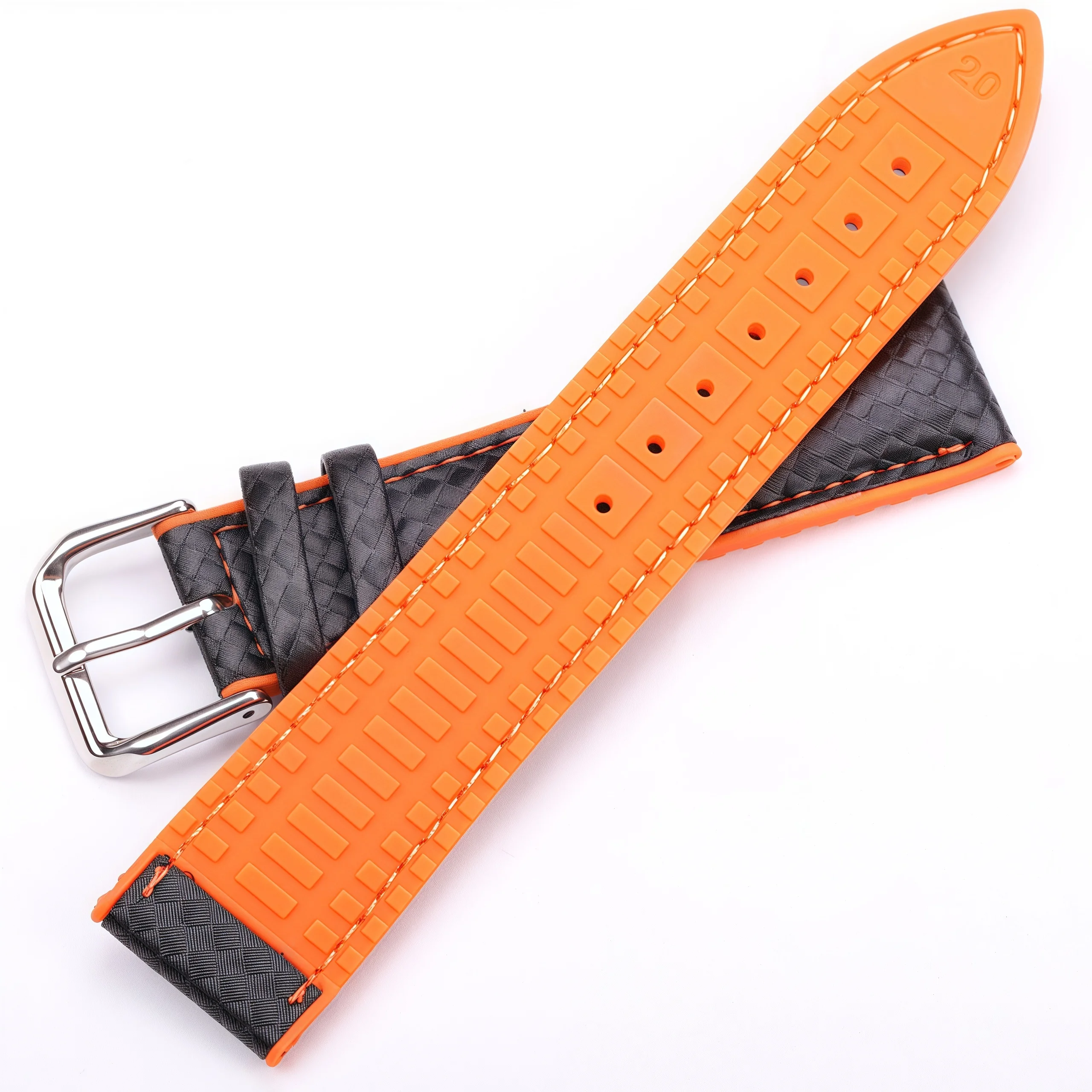 Watchbands Leather + Rubber Women Men 18mm 20mm 22mm Watch Strap Bracelet With Steel Buckle Black Yellow Orange