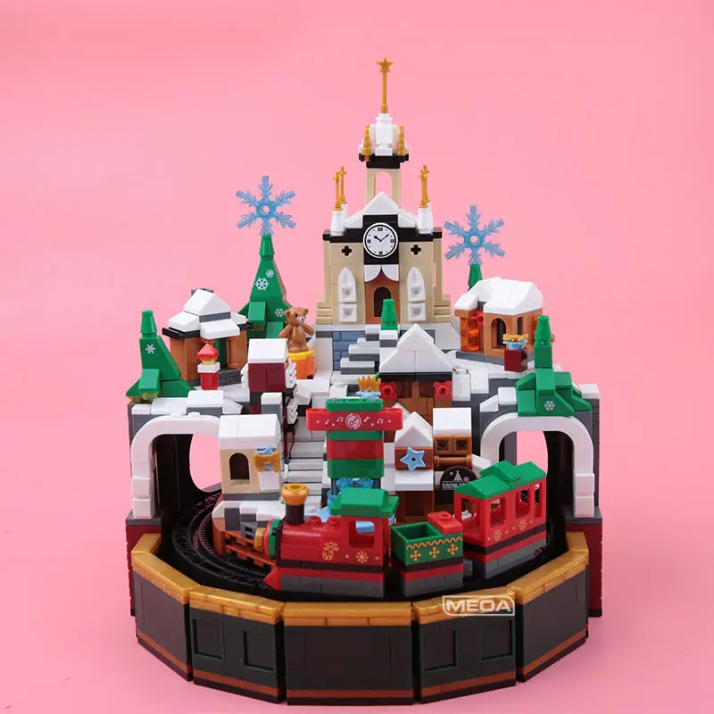 Creative Christmas Series Castle Music Box Building Blocks Street View Train Model Assemble Mini Brick Toys For Kids Adults