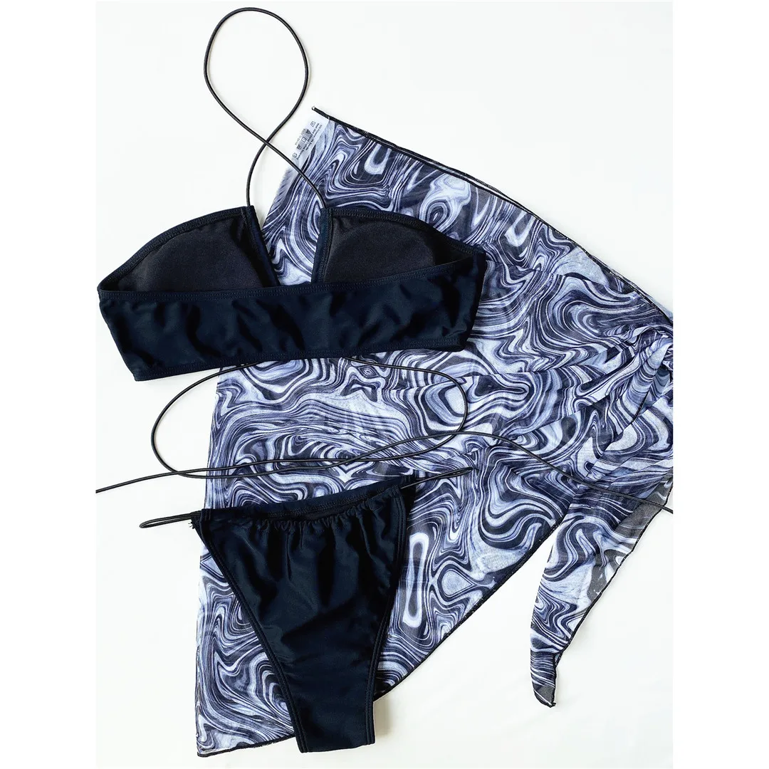 3-teiliges Set mit Sarong, Mikro-String-Bikini, Neckholder-Bikini, Damen-Badeanzug, Damen-Bademode, dreiteiliges Bikini-Set, Badebekleidung, Badeanzug, Modell V3111. – Detail 16