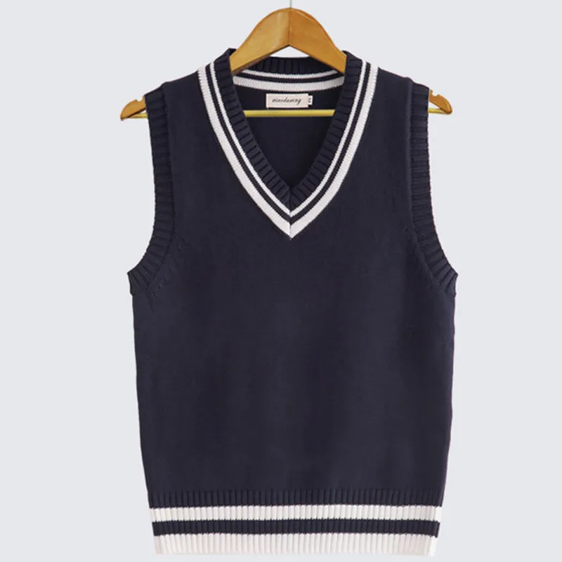 2023 Spring Autumn Men Uniform Vest Fashion V Neck Pullover Boys British Student Sleeveless Waistcoat Tank Tops Sweaters