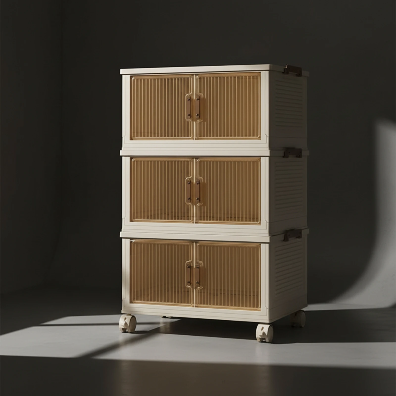 Three-Layer Storage Cabinet Freestanding Enclosed Storage Cabinet with Handles Space-Saving Easy to Assemble for Children, Home