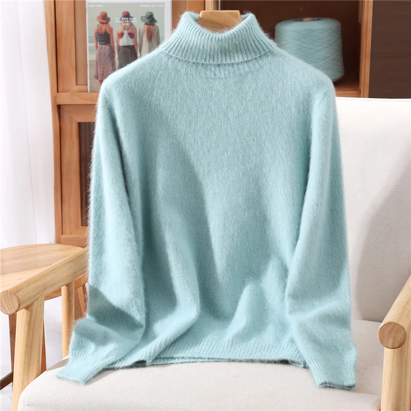 Women 100% Mink Cashmere Sweater Turtleneck Pullover Multicolor Base Layer Knitwear Autumn Winter Slim Basic High Strecth Tops