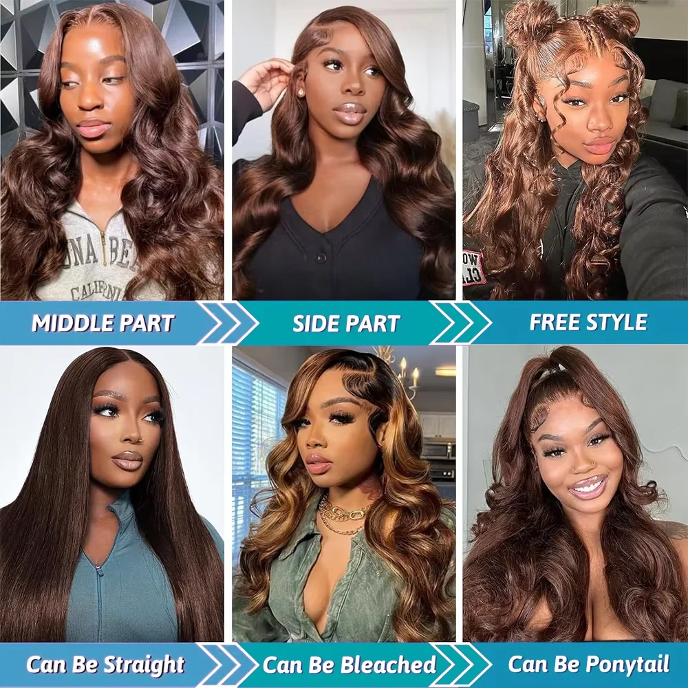 Chocolate Brown #4 Colored Human Hair 13x4 HD Lace Front Wig 13x6 Lace 38 40 Inches Remy Human Hair Pre Plucked Wig For Women Glueless Beginner Friendly - view 4