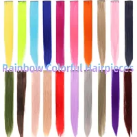 Colored Highlight 22 Inch Synthetic Hair Extensions Rainbow Long Straight Hairpieces for Women Kids Girls Purple Pink Blue