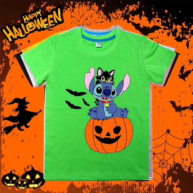 T-shirty dziecięce z nadrukiem Stitch Halloween3 casual topy odpowiednie dla chłopców i dziewcząt letnie dziecięce bawełniane krótkie rękawy