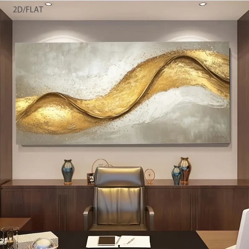 

2D Flat Beige and Golden Canvas Paintings Wall Art for Living Room Home Modern Unframe Poster Painted Abstract Large Decorative