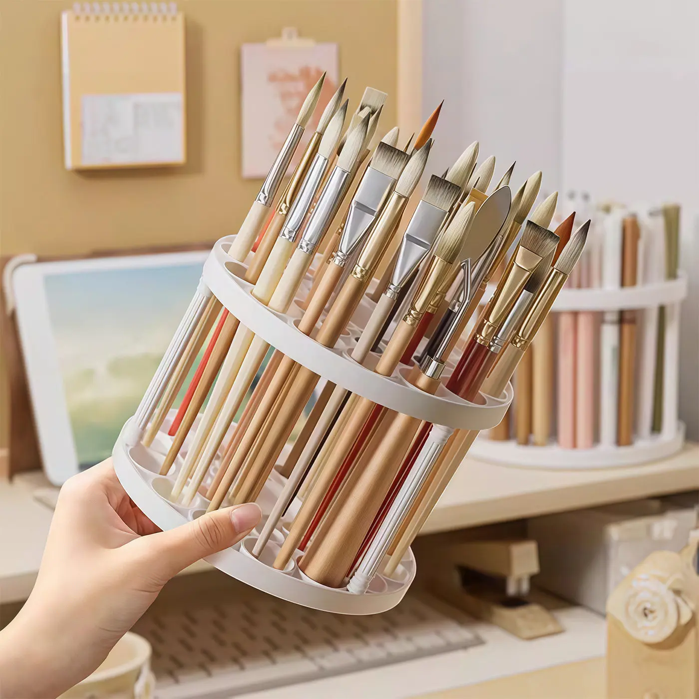 Multifunctional Storage Rack, Art Student Pen Holder, Multi-hole Storage Pen Cup for Oil Painting Brushes, Desktop Organizer for