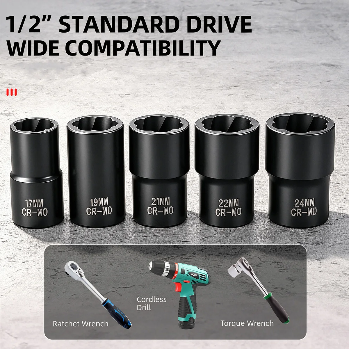 Heavy Duty Lug Nut Remover 17-24mm High Torque Damaged Screw Extractor Set 1/2