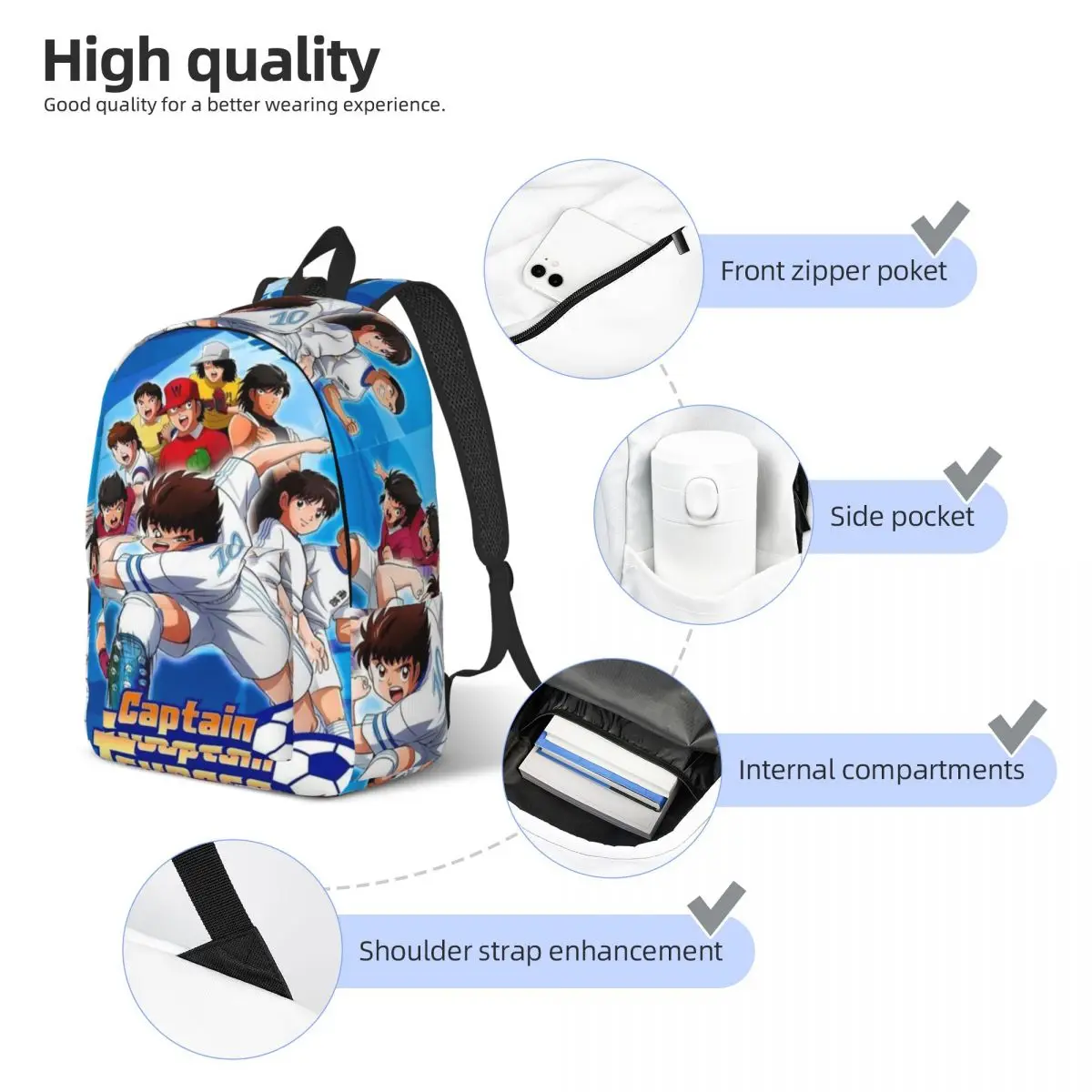 Mochila de Anime de capitán Tsubasa para niño y niña, Bolsa Escolar de fútbol japonés, Manga, guardería, primaria