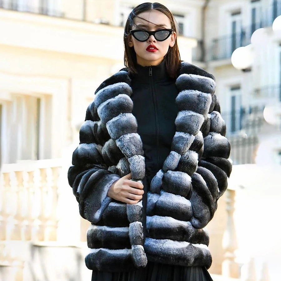 

Fur Coat Women Winter Jacket Women 2024 Chinchilla Real Rex Rabbit Fur Coat Warm Winter Fashion Style Natural Rabbit Fur Jacket