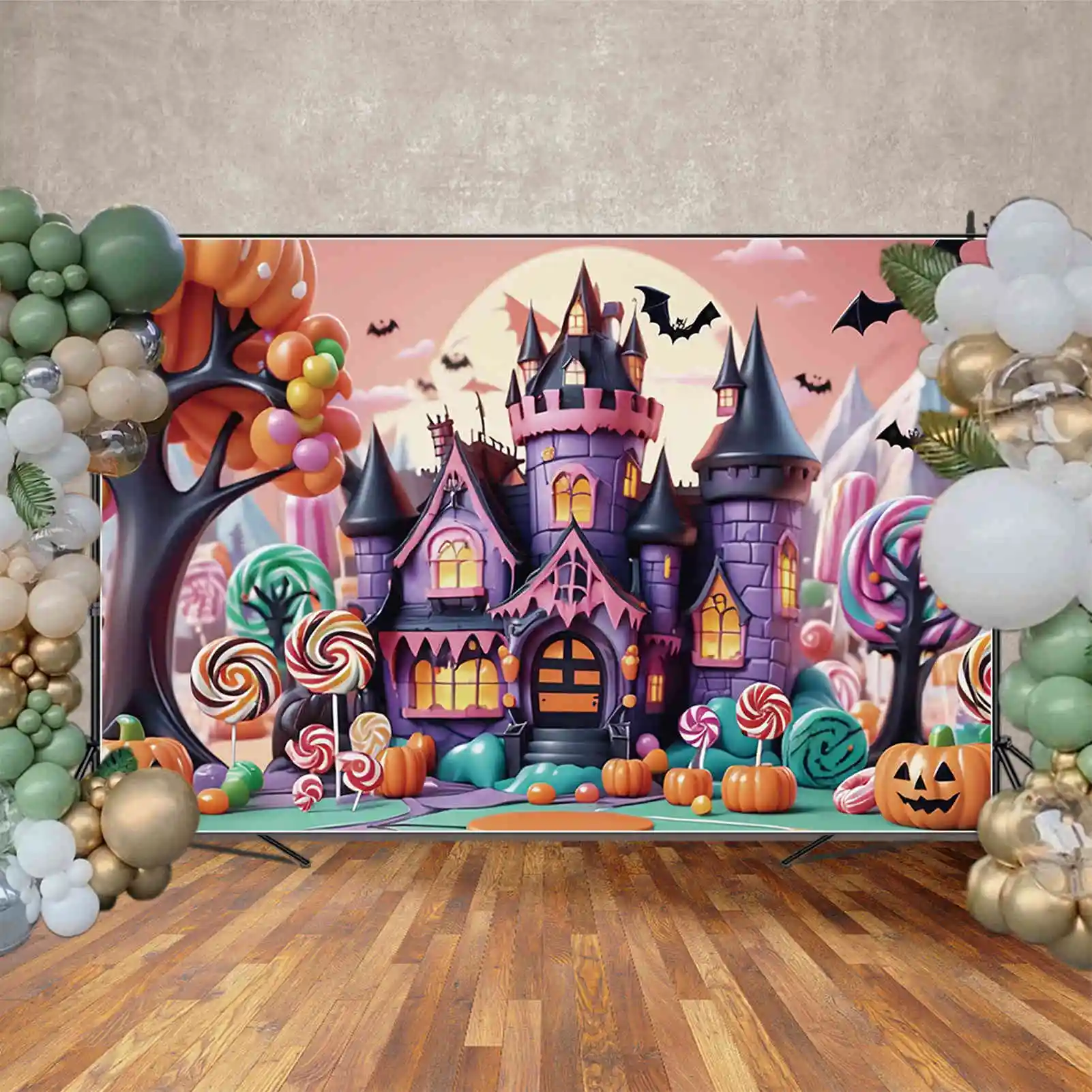 Maan. Qg Halloween Huisdecoratie Achtergrond Fotografie Studio Baby Party Prop Achtergrond Kind Pompoen Snoep Kasteel Terug