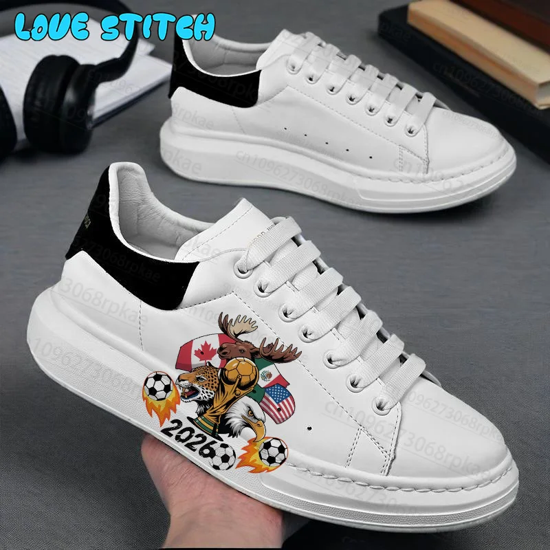 

2026 Popular Football Match Pattern Printed Youth Adult Shoes Hot Selling Fashion Trend White Series Shoes Man Woman