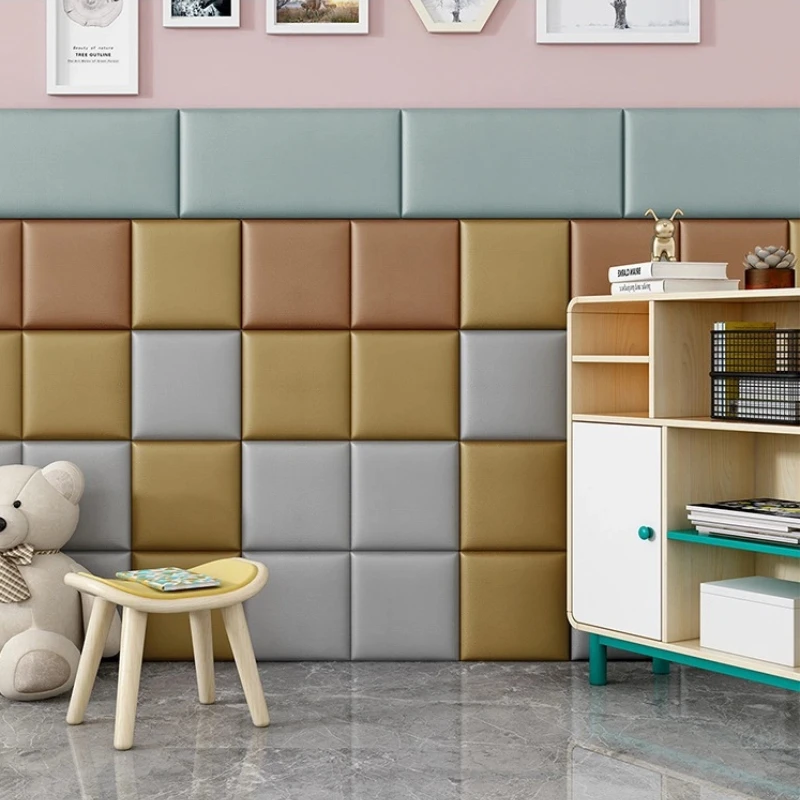 30cm Self adhesive Artificial Leather Headboard Tatami Wall Enclosure Soft Bag Bedside Crash Back Cushion Background Wall Decor