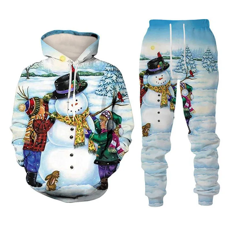 Popular Christmas Christmas Snowman Pullover Set 3D Printed Adult Sweater Set Street Hip Hop Trend Fashion Sports Hoodie Set