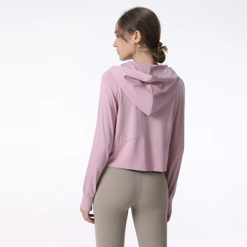 Autumn and winter sports sweater women's hooded loose and thin running fitness jacket yoga top blouse long-sleeved jacket