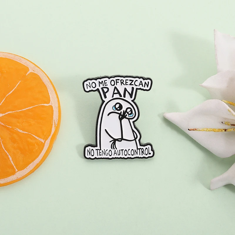Funny Spanish Quote Enamel Pin No Me Ofrezcan PAN No Tengo Autocontrol Creative Brooch Lapel Badge Jewelry Gifts for Friends