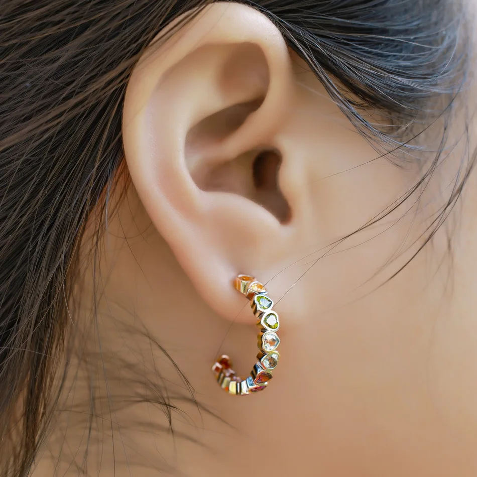 WES 925 فضة الحب القلب وأقراط للمرأة قوس قزح الملونة تشيكوسلوفاكيا Zicron هدية عيد الحب غرامة مجوهرات الزفاف #3