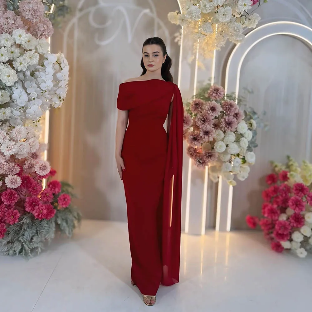 Msikoods 우아한 버건디 인어 댄스 파티 드레스 2025 드레이프 케이프 웨딩 파티 드레스 공식 가운 이브닝 드레스 여성 맞춤형