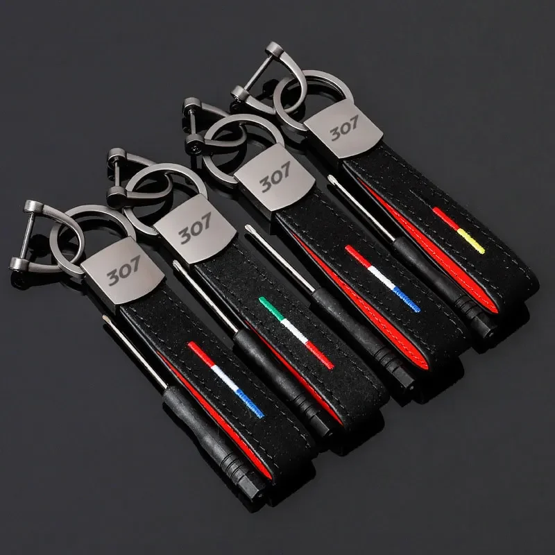 Suede Keyrings Metal Buckle Key Chain Holder Decoration for Peugeot 307 Logo 3008 2008 308 208 508 408 205 407 208Gti 208XS