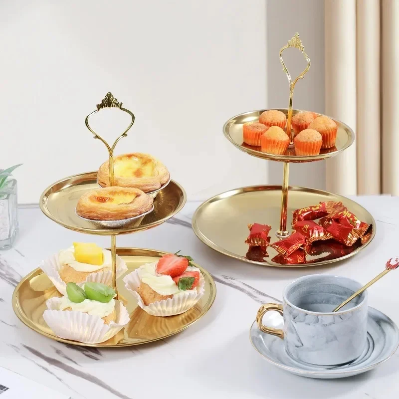 2/3 Layered stainless steel cake stand Detachable fruit snack tray Wedding party dessert table snack and candy display arrangeme