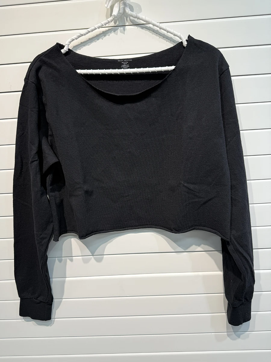 Off spalla bordo Curl Y2K pullover corti nuovo autunno tinta unita collo largo top manica lunga Casual Streetwear donna Tee Shirt