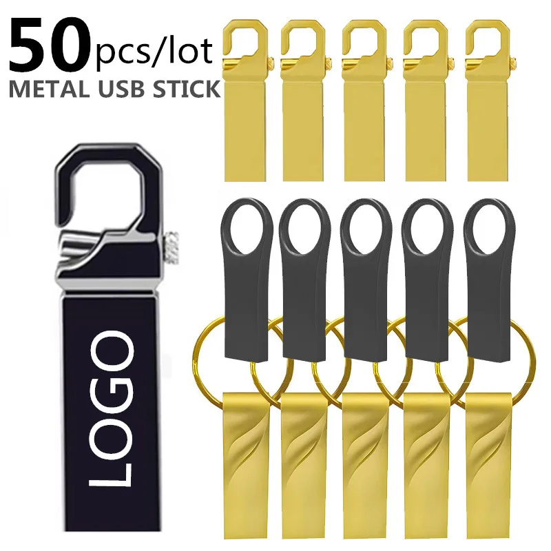 50 шт./лот флэш-накопитель 64 ГБ памяти 32 ГБ 4 ГБ металлический USB-накопитель 128 ГБ флэш-накопитель 2 ГБ 8 ГБ USB-накопитель 16 Гб подарок индивидуальный логотип