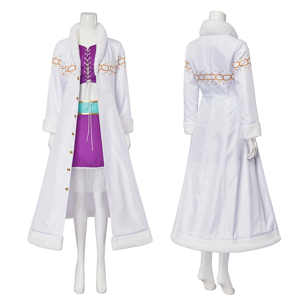 

Nico Cosplay Robin Costume For Women Fantasia Purple Top Skirts with Long Coat Halloween Carnival Party Queen Uniform Ball Gown