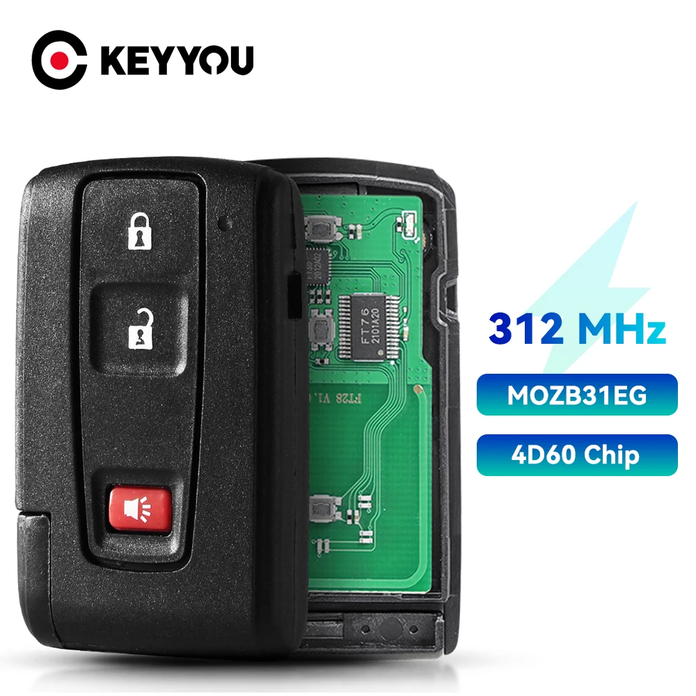 KEYYOU 2+1 button ASK 312MHz remote Control Car key for Toyota Prius Hybrid 2004-2009 FCC ID: MOZB31EG TOY43 B31EG-485