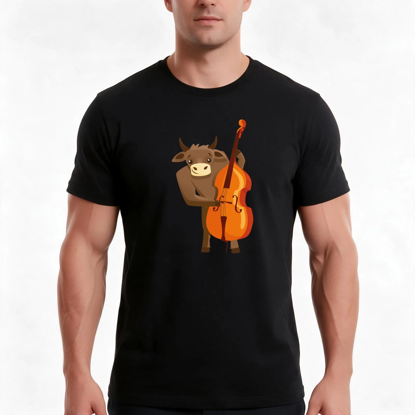 Funny ox playing music with cello T-Shirt Summer Casual Cotton Tee Oversized Streetwear Tops Vintage Graphic Print