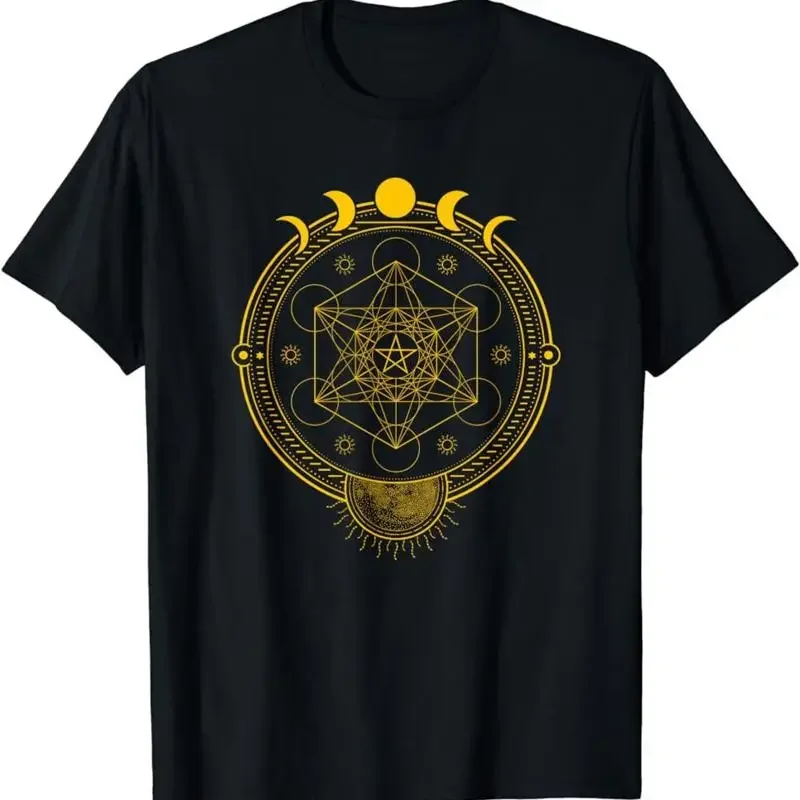 

Sacred Geometry Metatron Cube Graphic T Shirt Breathable Cotton Round Neck Tee for Men