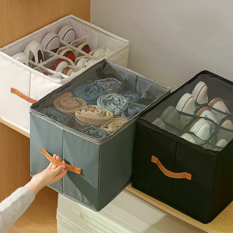 1pc Foldable Oxford Fabric Shoe Organizer With Lid Dustproof Storage Box For Shoes Clothes Accessories Home Organization